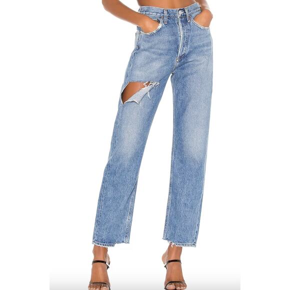 AGOLDE 90's High Rise Loose Fit Straight Leg Ripped Jeans Size 26 - Picture 1 of 9